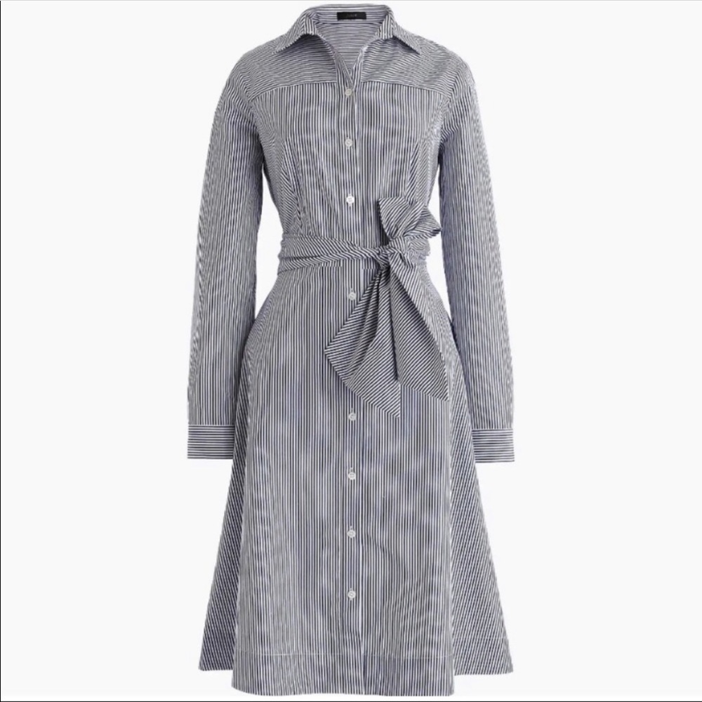 J. Crew Blue and White Long-Sleeve Striped Shirt Dress